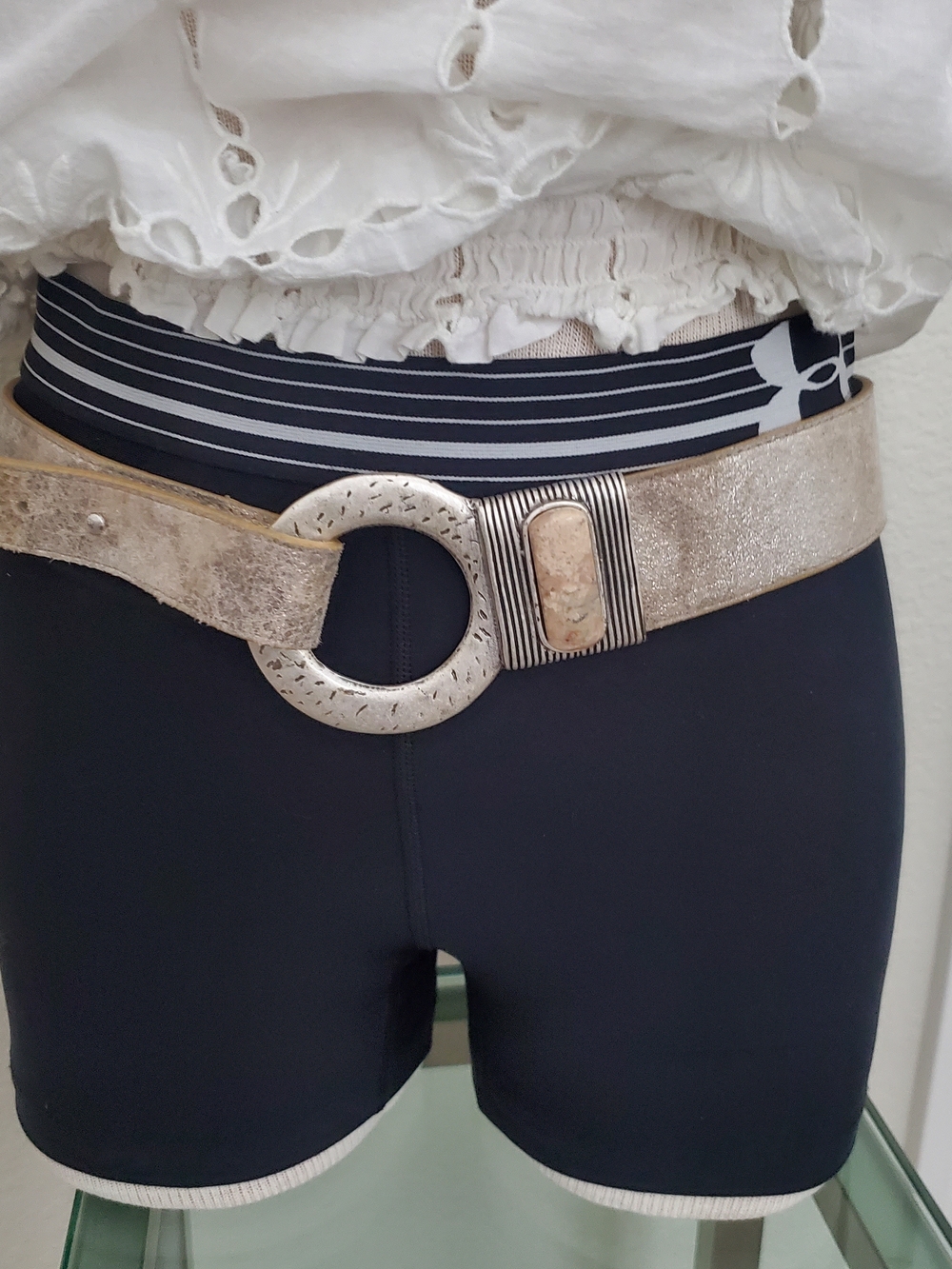 Leatherock Metallic Leather Belt Circle Buckle